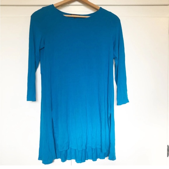Eileen Fisher T-shirt Dress Tunic Blue Xs Long Sleeve Blue Teal Shift Viscose - Picture 1 of 8